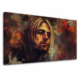 Modern vászonkép motívummal: Kurt Cobain - V srdci grunge barna-arany árnyalatokban, melankolikus hangulat, rock and roll | Kép Kurt Cobain - V srdci grunge – fő