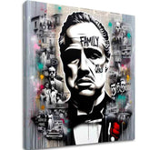 Boho stílusú vászonkép motívummal: The Godfather - Mafiánsky Boss, térkép fehér-szürke árnyalatokban, erő és hatalom és filmvilág, alkalmas a iroda számára – fő