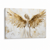 Angyalszárnyas női portré profilból, lehajtott fejjel, 3D látványterv fa vakkerettel a vászonkép hátoldalán, Papilora Premium Art.