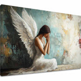 angyalok festménye vásznon – 3D canvas megjelenítés látható fa kerettel, Papilora Premium Art.