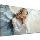 angyalok festménye vásznon – 3D canvas megjelenítés látható fa kerettel, Papilora Premium Art.
