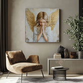 angyalok festménye vásznon – 3D canvas megjelenítés látható fa kerettel, Papilora Premium Art.