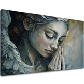 angyalok festménye vásznon – 3D canvas megjelenítés látható fa kerettel, Papilora Premium Art.