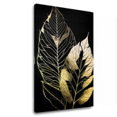 Arany nyomással vászonkép motívummal: Dancing Leaves of the Wind, levelek, természet arany-fekete árnyalatokban, kifinomult hangulat, alkalmas a nappali számára – fő