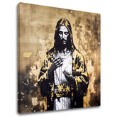 Arany nyomással vászonkép motívummal: Strength of Christ, táj, vallási motívum fehér-arany árnyalatokban, ünnepi hangulat, alkalmas a nappali számára – fő