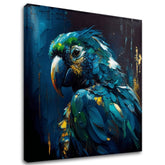 Pop art vászonkép motívummal: PREMIUM ART - Rainbow Feathers in Flight, madár kék-zöld árnyalatokban, drámai hangulat, alkalmas a dolgozószoba számára – fő