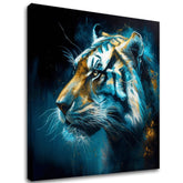Art deco vászonkép motívummal: PREMIUM ART - Tiger's Mighty Spirit, tigris kék-narancs árnyalatokban, intenzív hangulat, alkalmas a iroda számára – fő