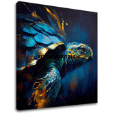 Pop art vászonkép motívummal: PREMIUM ART - Green Turtle Odyssey, óceán, táj, természet kék-arany árnyalatokban, nyugodt hangulat, alkalmas a nappali számára – fő