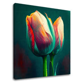 Pop art vászonkép motívummal: Nádych jari na stene, tulipánok, virágok, természet kék-narancs árnyalatokban, elegáns hangulat, alkalmas a konyha számára – fő