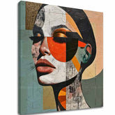 Pop art vászonkép motívummal: nő, arc, emberek bézs-kék árnyalatokban, stílusos hangulat, szépség, alkalmas a iroda számára | Elegáns kép nő Harmónia tvarov – fő