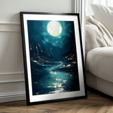 Modern vászonkép motívummal: éjszakai égbolt fekete árnyalatokban, titokzatos hangulat, magány | Fali poszter s EXTRA efektom - Moonlit Waves – termék