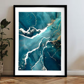 Modern vászonkép türkiz-arany árnyalatokban, elegáns hangulat, természet és luxus hatás | Fali poszter s EXTRA efektom - Marble of Sea – termék