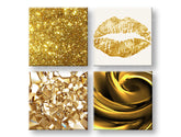 Kollázs vászonkép motívummal: Golden kiss fehér-arany árnyalatokban, szépség és ünneplés, többrészes kivitel, alkalmas a nappali számára | Fali kép Golden kiss – fő
