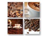 Kollázs vászonkép motívummal: Coffee time, csésze kávé, vallási motívum bézs-barna árnyalatokban, otthonos hangulat, többrészes kivitel – fő