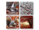 Kollázs vászonkép motívummal: Beauty of Autumn, vízesés, táj, természet barna-narancs árnyalatokban, nyugodt hangulat, többrészes kivitel – fő
