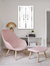 Boho stílusú vászonkép motívummal: Element with Space, térkép, vallási motívum, természet fehér-kék árnyalatokban felakasztva az enteriőrben gyerekszoba számára – enteriőr