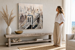 Festett kép falra VÁROS 80x80 cm – kézzel festett kép elegáns enteriőrben (Modern coastal) | wall mockup | prémium vászon | Papilora.sk