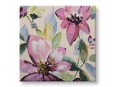 Kézzel festett kép vásznon virágmotívummal rózsaszín és zöld árnyalatokban – 3D vászon vizualizáció látható fa kerettel, Papilora.