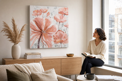 Festett falikép VIRÁGOK 70x70 cm – kézzel festett kép elegáns enteriőrben (Window reading) | fal makett | prémium vászon | Papilora.sk