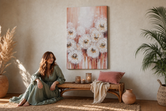 Festett falikép VIRÁGOK 60x90 cm – kézzel festett kép elegáns enteriőrben (Bohemian warm) | fal makett | prémium vászon | Papilora.sk