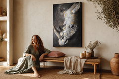 Festett falikép ORRSZARVÚ 80x120 cm – kézzel festett kép elegáns enteriőrben (Bohemian warm) | fal mockup | prémium vászon | Papilora.sk