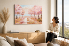 Festett falikép FÁK 60x90 cm – kézzel festett kép elegáns enteriőrben (Ablak melletti olvasás) | fal makett | prémium vászon | Papilora.sk