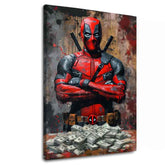 Modern vászonkép motívummal: Deadpool: Peniaze és chaos fekete árnyalatokban | Kép Deadpool: Peniaze és chaos, fali dekoráció – fő