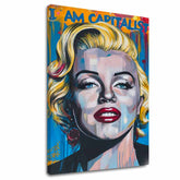 Modern vászonkép motívummal: Marilyn Monroe - Kapitalistický šarm arany-piros árnyalatokban, merész hangulat, dicsőség | Kép Marilyn Monroe - Kapitalistický šarm – fő