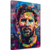 Modern vászonkép motívummal: Messi Vibes na vásznon sárga-lila árnyalatokban, energikus hangulat, dicsőség | Kép Messi Vibes na vásznon – fő