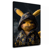 Modern vászonkép motívummal: Pikachu: Streetwear király fekete-arany árnyalatokban, popkultúra | Kép Pikachu: Streetwear király – fő