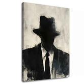 Kézzel festett vászonkép motívummal: The Faceless Mobster fekete-fehér árnyalatokban, titokzatos hangulat, titok és városi élet | Kép The Faceless Mobster – fő
