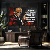 Pop art vászonkép motívummal: The Godfather na vásznon, férfi öltönyben fekete-piros árnyalatokban, intenzív hangulat, család és erő és hatalom – termék