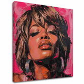 Kézzel festett vászonkép motívummal: Tina Turner - Királynő rocku, fejhallgató barna árnyalatokban, érzéki hangulat, szépség | Kép Tina Turner - Királynő rocku – fő