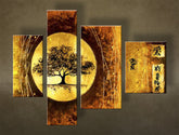 Kézzel festett vászonkép motívummal: STROM 4 részes, fa fehér-arany árnyalatokban, nyugodt hangulat, természet és spiritualitás, alkalmas a konyha számára – fő