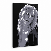 Kézzel festett POP Art Christina Aguilera 1 db ca2 – 3D látvány a kézzel festett vászonról fehér háttéren. Domináns színek: fekete, fehér, szürke.