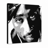 Kézzel festett POP Art festmény 2 PAC 1 darab 2pac – 3D látvány a kézzel festett vászonról fehér háttéren. Domináns színek: fekete, fehér, szürke.
