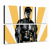 Kézzel festett POP Art festmény 50 cent 6 darab 50cent – 3D látvány a kézzel festett vászonról fehér háttéren. Domináns színek: sárga, fekete, fehér, szürke.
