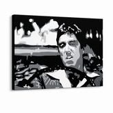 Kézzel festett POP Art festmény AL PACINO 1 db al13 – 3D látvány a kézzel festett vászonról fehér háttéren. Domináns színek: fekete, fehér, szürke.