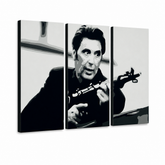 Kézzel festett POP Art festmény AL PACINO 3 darab al4 – 3D látvány a kézzel festett vászonról fehér háttéren. Domináns színek: fekete, fehér, szürke.