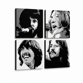 Kézzel festett POP Art festmény BEATLES 4 db bea4 – 3D látvány a kézzel festett vászonról fehér háttéren. Domináns színek: fekete, fehér, szürke.