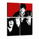 Kézzel festett POP Art festmény BEATLES 4 db bea7 – 3D látvány a kézzel festett vászonról fehér háttéren. Domináns színek: piros, fekete, fehér, szürke.