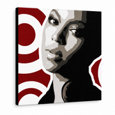 Kézzel festett POP Art festmény BEYONCÉ 1 db bey3 – 3D látvány a kézzel festett vászonról fehér háttéren. Domináns színek: fekete, piros, barna, fehér, szürke.