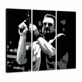 Kézzel festett POP Art festmény Big Lebowski 3 rész bl – 3D látvány a kézzel festett vászonról fehér háttéren. Domináns színek: fekete, fehér, szürke.