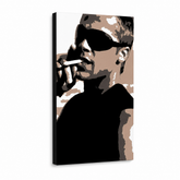 Kézzel festett POP Art festmény Brad Pitt 1 db bp – 3D látvány a kézzel festett vászonról fehér háttéren. Domináns színek: fekete, barna, fehér.