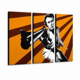 Kézzel festett POP Art festmény Clint Eastwood 3 rész ce – 3D látvány a kézzel festett vászonról fehér háttéren. Domináns színek: narancssárga, barna, fekete.