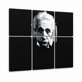 Kézzel festett POP Art festmény Einstein 6 rész Einstein – 3D látvány a kézzel festett vászonról fehér háttéren. Domináns színek: fekete, fehér, szürke.