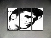 Kézzel festett vászonkép motívummal: ELVIS fekete-fehér árnyalatokban, merész hangulat, rock and roll és zenei történelem | Kézzel festett POP Art kép ELVIS – termék
