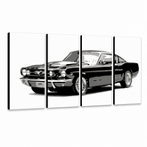 Kézzel festett POP Art festmény Ford Mustang 4 darab fm – 3D látvány a kézzel festett vászonról fehér háttéren. Domináns színek: fekete, szürke, fehér.