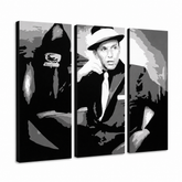 Kézzel festett POP Art festmény Frank Sinatra 3 darab sin – 3D látvány a kézzel festett vászonról fehér háttéren. Domináns színek: fekete, fehér, szürke.