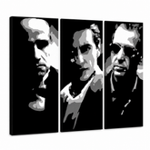 Kézzel festett POP Art festmény GODFATHER 3 darab god2 – 3D látvány a kézzel festett vászonról fehér háttéren. Domináns színek: fekete, fehér, szürke.